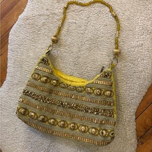 Chic Yellow Beaded Shoulder Bag